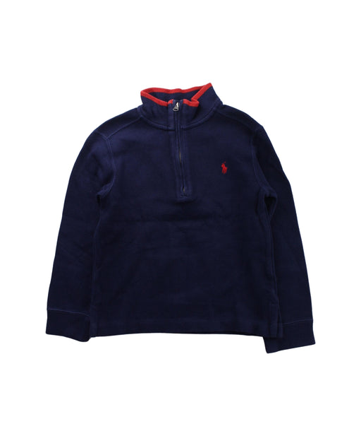 A Blue Zippered Sweatshirts from Polo Ralph Lauren in size 5T for boy. (Front View)