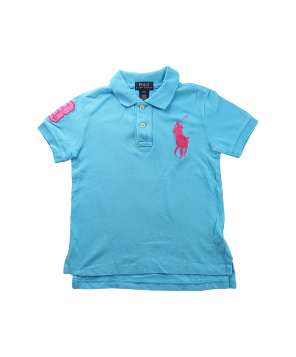 A Blue Short Sleeve Polos from Polo Ralph Lauren in size 4T for boy. (Front View)