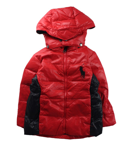 A Red Puffer/Quilted Jackets from Polo Ralph Lauren in size 4T for boy. (Front View)