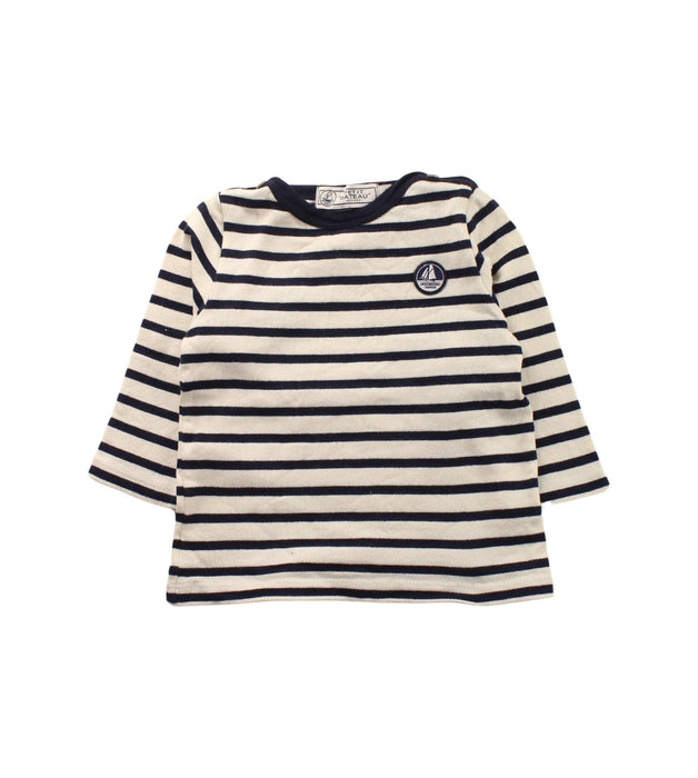 A Blue Long Sleeve T Shirts from Petit Bateau in size 12-18M for girl. (Front View)