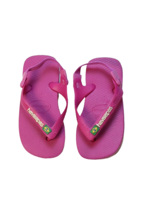 A Pink Flip Flops from Havaianas in size 3T for girl. (Back View)