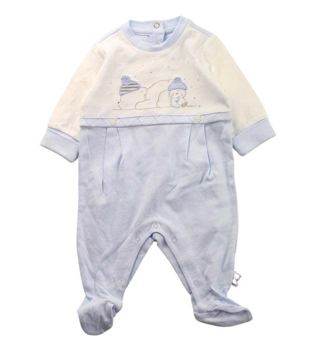 A Blue Onesies from Chicco in size 0-3M for neutral. (Front View)