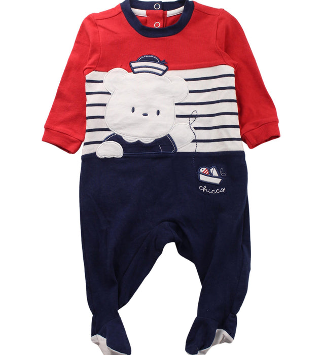 A Blue Onesies from Chicco in size 0-3M for boy. (Front View)