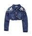 A Blue Lightweight Jackets from Monnalisa in size 8Y for girl. (Front View)