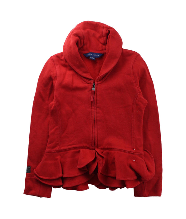 A Red Zippered Sweatshirts from Ralph Lauren in size 6T for girl. (Front View)