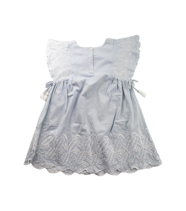 A Blue Sleeveless Dresses from Louise Misha in size 4T for girl. (Back View)