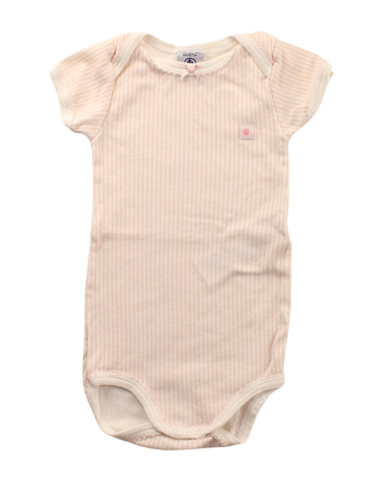 A Pink Short Sleeve Bodysuits from Petit Bateau in size 3-6M for girl. (Front View)