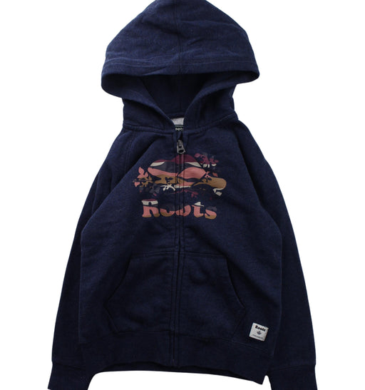 A Blue Zippered Sweatshirts from Roots in size 5T for boy. (Front View)