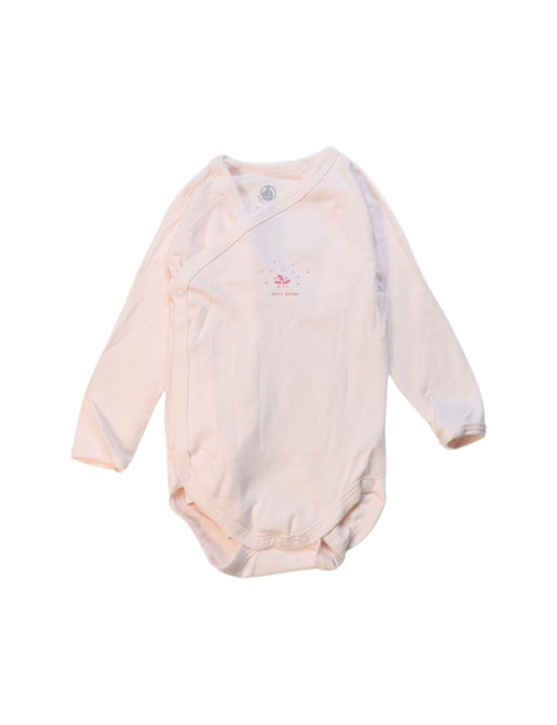 A Pink Long Sleeve Bodysuits from Petit Bateau in size 6-12M for girl. (Front View)