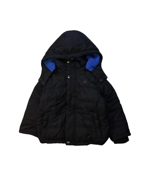 A Black Puffer/Quilted Jackets from Calvin Klein in size 4T for boy. (Front View)