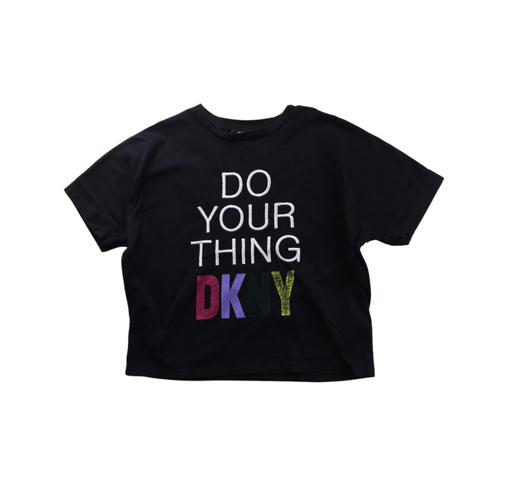 A Black Short Sleeve T Shirts from DKNY in size 8Y for girl. (Front View)