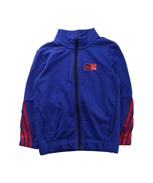 A Blue Zippered Sweatshirts from Adidas in size 5T for boy. (Front View)