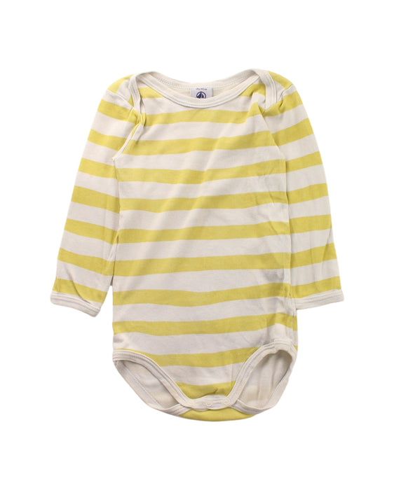 A Yellow Long Sleeve Bodysuits from Petit Bateau in size 12-18M for girl. (Front View)