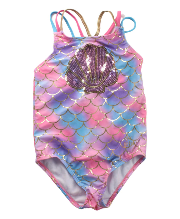 A Pink Swimsuits from Betsey Johnson in size 6T for girl. (Front View)