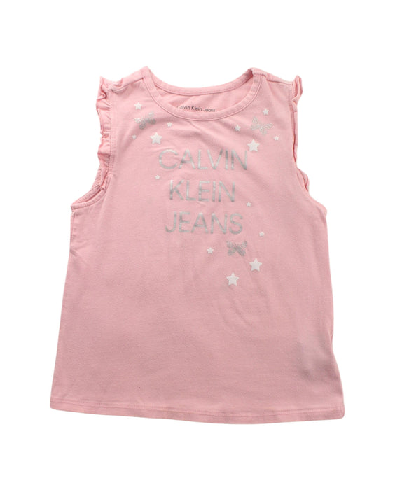 A Pink Sleeveless T Shirts from Calvin Klein in size 6T for girl. (Front View)