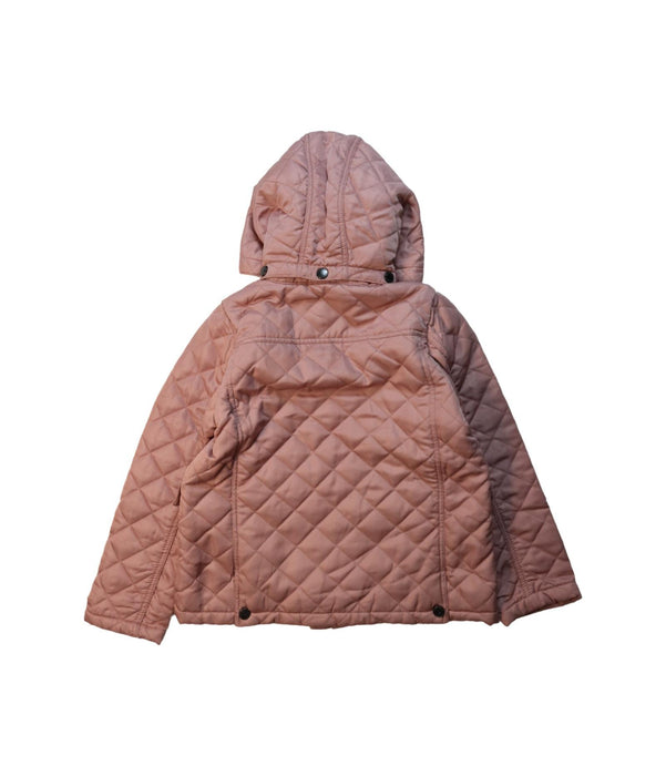 A Pink Puffer/Quilted Jackets from Burberry in size 6T for girl. (Back View)