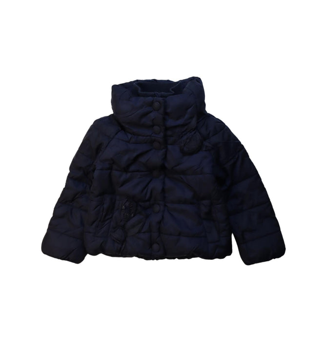 A Navy Puffer/Quilted Jackets from Monnalisa in size 4T for girl. (Front View)