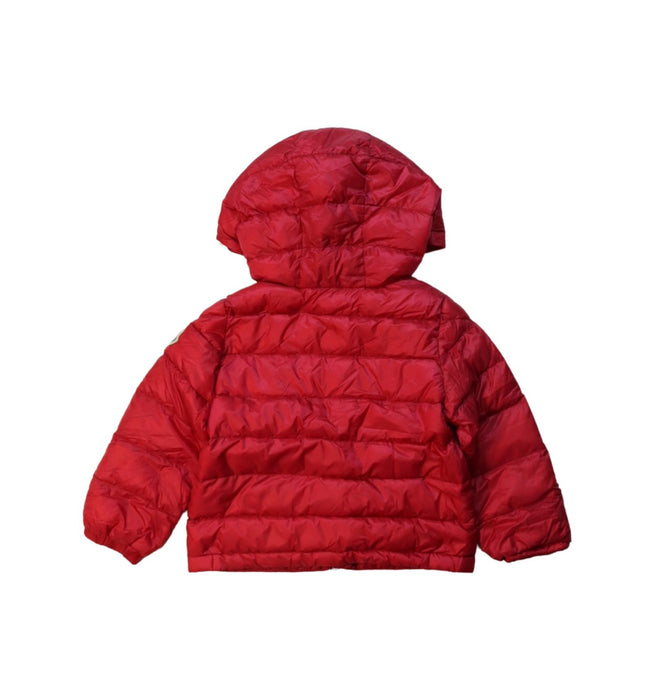 A Red Puffer/Quilted Jackets from Moncler in size 6-12M for neutral. (Back View)