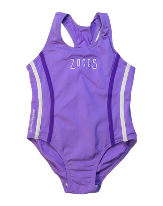 A Purple Swimsuits from Zoggs in size 6T for girl. (Front View)