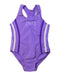 A Purple Swimsuits from Zoggs in size 6T for girl. (Front View)