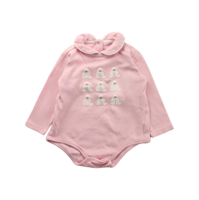 A Pink Long Sleeve Bodysuits from Armani in size 6-12M for girl. (Front View)