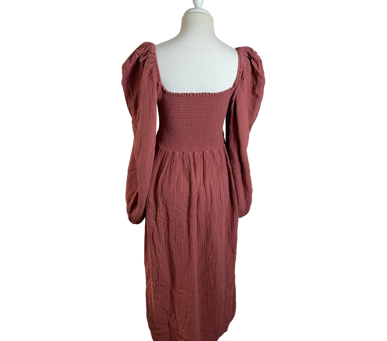 A Burgundy Long Sleeve Dresses from Nothing Fits But in size L for maternity. (Back View)