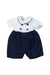 A Navy Short Sleeve Rompers from Baby Graziella in size 0-3M for neutral. (Front View)
