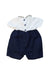 A Navy Short Sleeve Rompers from Baby Graziella in size 0-3M for neutral. (Back View)