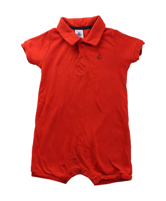 A Red Short Sleeve Rompers from Petit Bateau in size 6-12M for boy. (Front View)