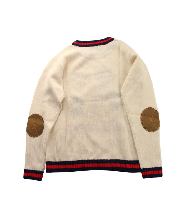 A White Knit Sweaters from Miki House in size 7Y for boy. (Back View)