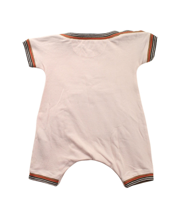 A Pink Short Sleeve Rompers from Burberry in size 3-6M for girl. (Back View)