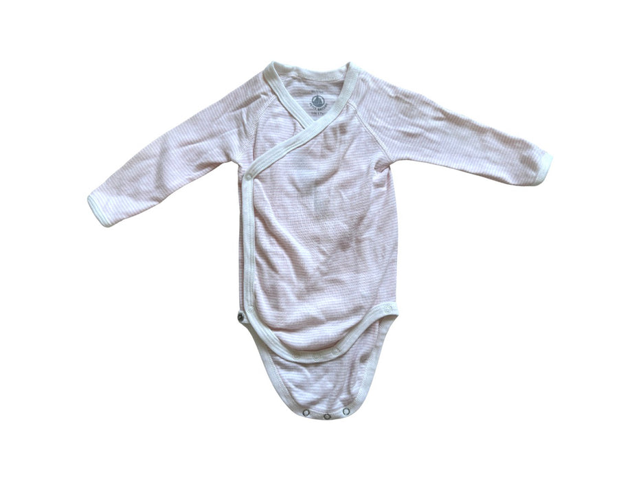 A Pink Long Sleeve Bodysuits from Petit Bateau in size 3-6M for girl. (Front View)