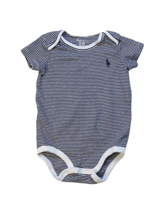 A Navy Short Sleeve Bodysuits from Ralph Lauren in size 3-6M for neutral. (Front View)
