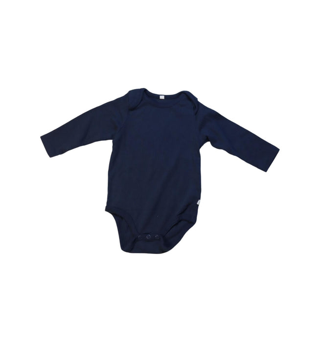 A Navy Long Sleeve Bodysuits from Mori in size 6-12M for neutral. (Front View)