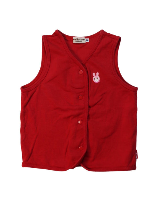 A Red Vests from Miki House in size 4T for girl. (Front View)