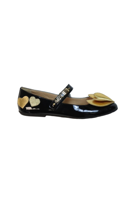 A Black Flats from Moschino in size 10Y for girl. (Front View)