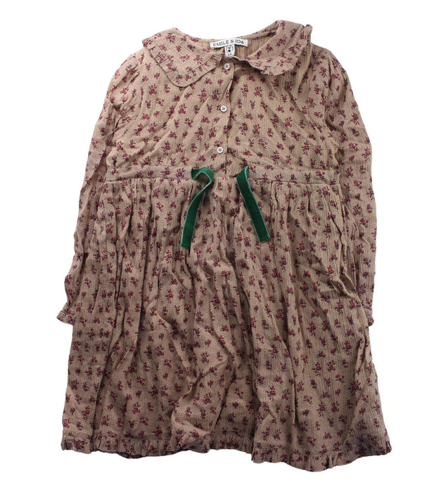 A Beige Long Sleeve Dresses from Emile et Ida in size 6T for girl. (Front View)