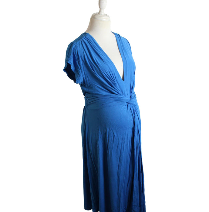 A Blue Short Sleeve Dresses from Seraphine in size L for maternity. (Front View)