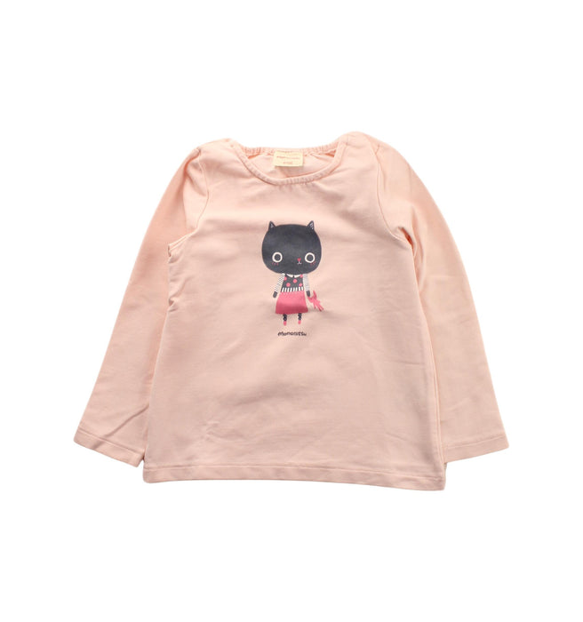 A Pink Long Sleeve T Shirts from Momonittu in size 4T for girl. (Front View)