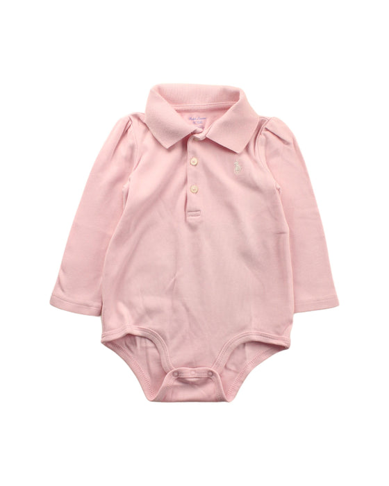 A Pink Long Sleeve Bodysuits from Ralph Lauren in size 6-12M for girl. (Front View)