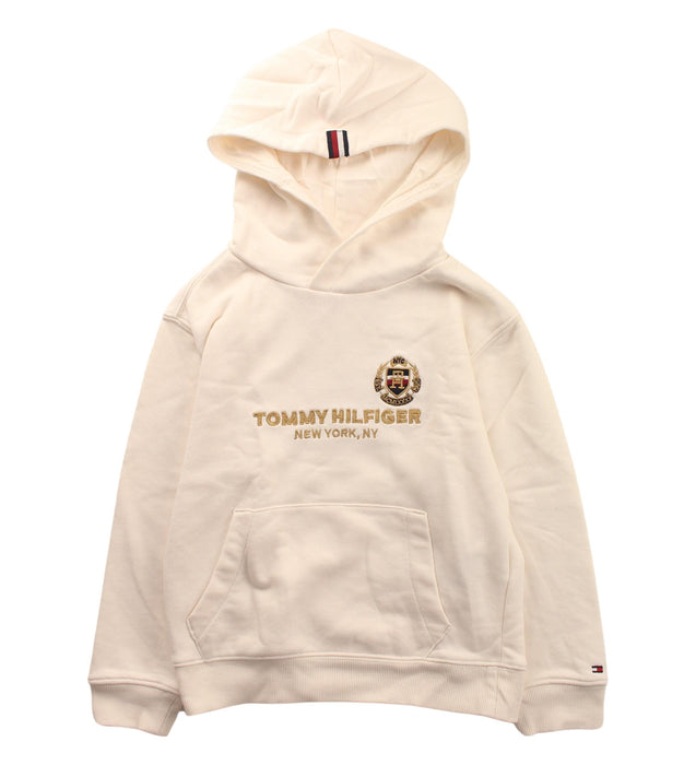 A White Hooded Sweatshirts from Tommy Hilfiger in size 5T for girl. (Front View)