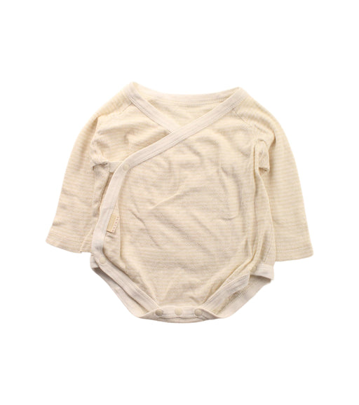 A White Long Sleeve Bodysuits from Natures Purest in size 3-6M for neutral. (Front View)