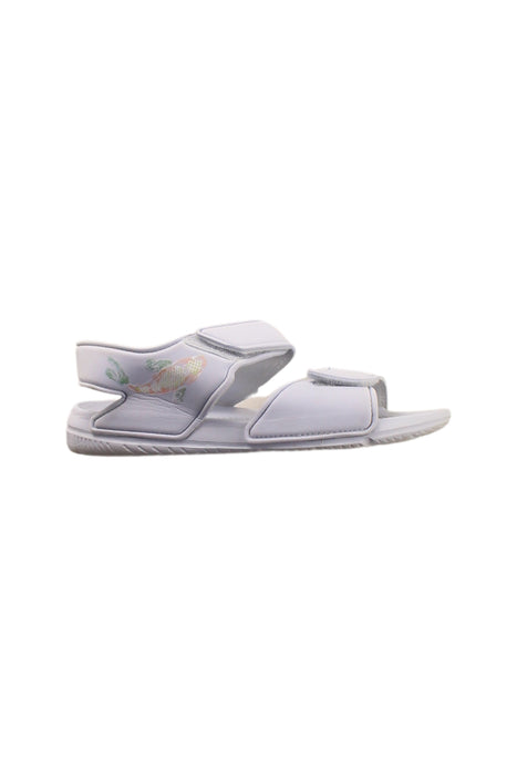 A White Sandals from Adidas in size 9Y for girl. (Front View)