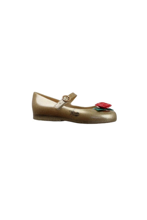 A Gold Flats from Mini Melissa in size 6T for girl. (Front View)