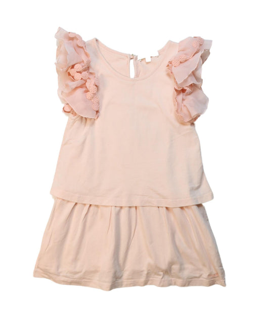 A Pink Sleeveless Dresses from Chloe in size 5T for girl. (Front View)