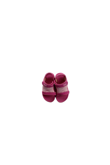 A Pink Sandals from Teva in size 3T for girl. (Back View)