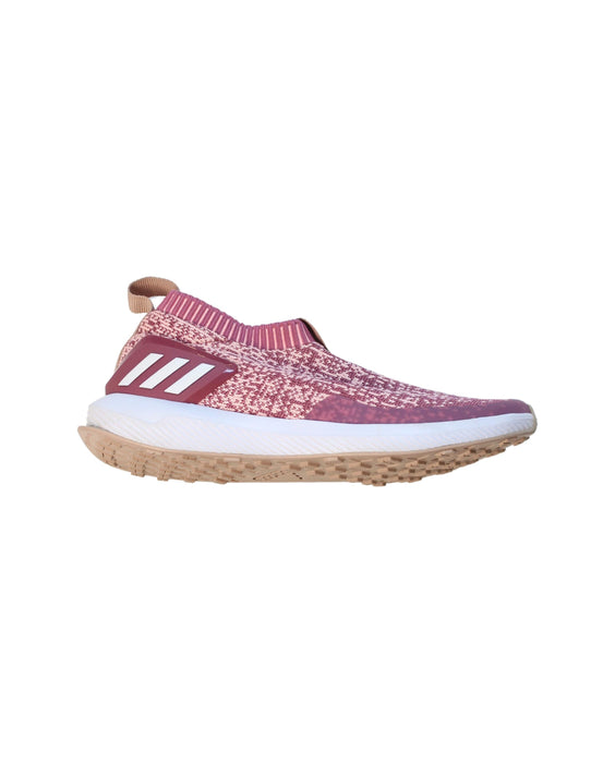 A Pink Slip Ons from Adidas in size 7Y for girl. (Front View)