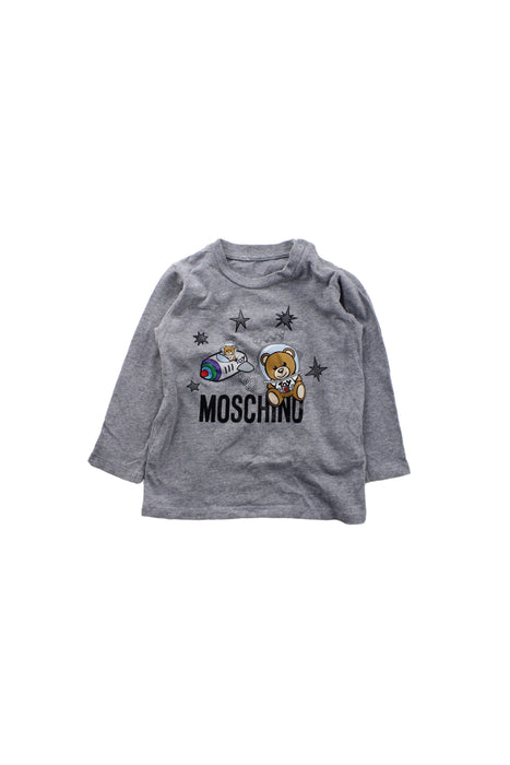 A Grey Long Sleeve T Shirts from Moschino in size 18-24M for boy. (Front View)