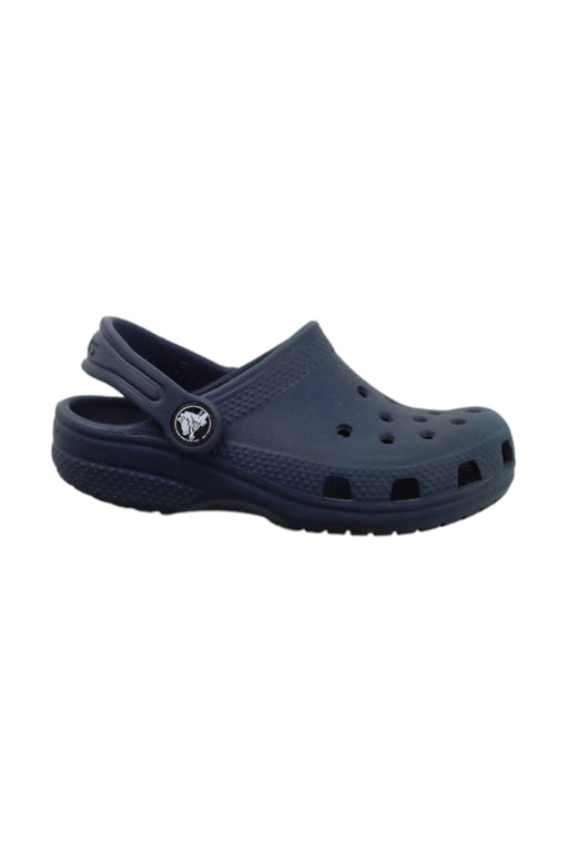 A Blue Aqua Shoes from Crocs in size 4T for boy. (Front View)