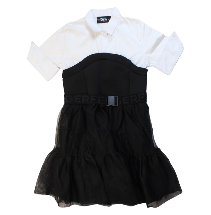 A Black Short Sleeve Dresses from Karl Lagerfeld in size 7Y for girl. (Front View)